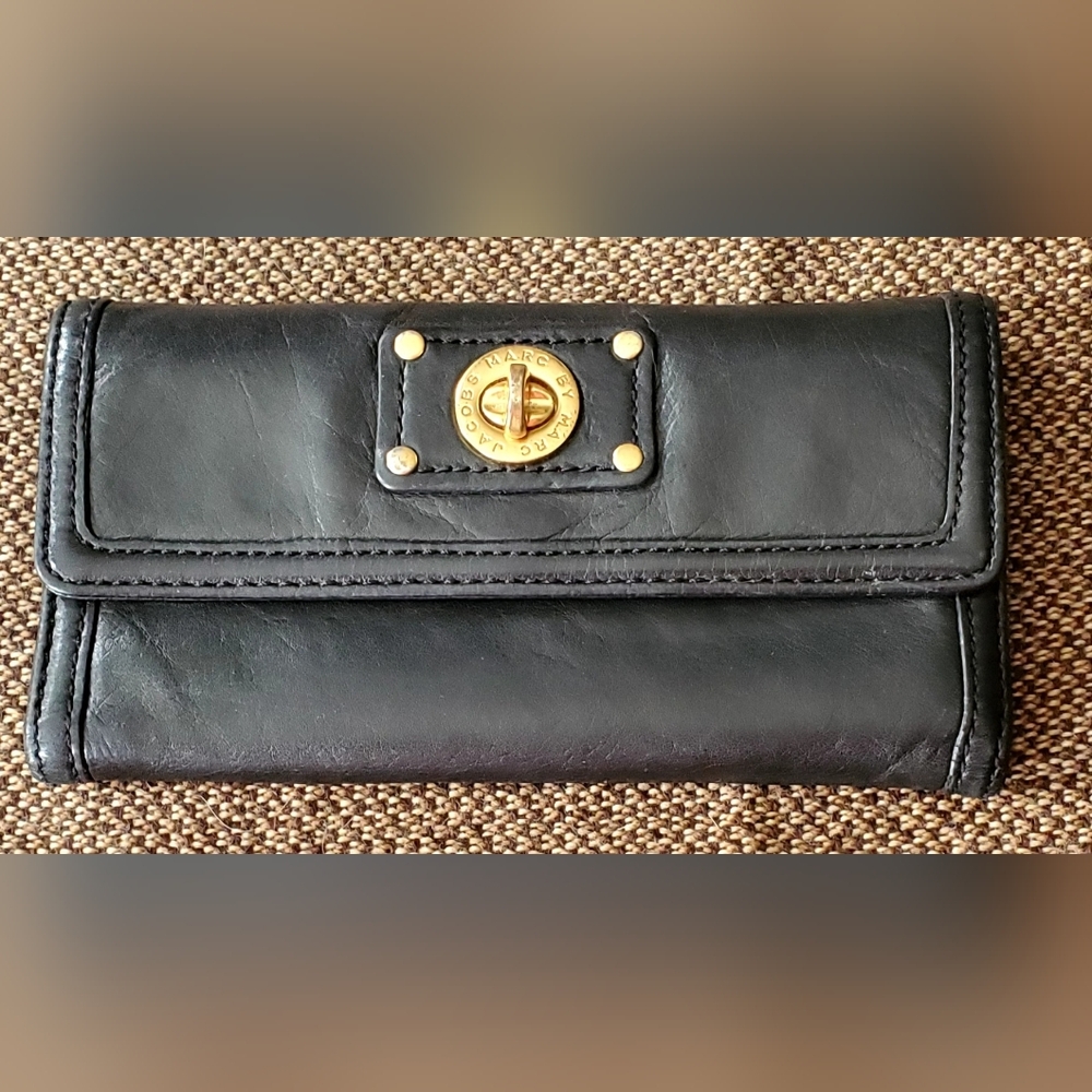 Marc By Marc Jacobs Black Wallet with Gold Accents